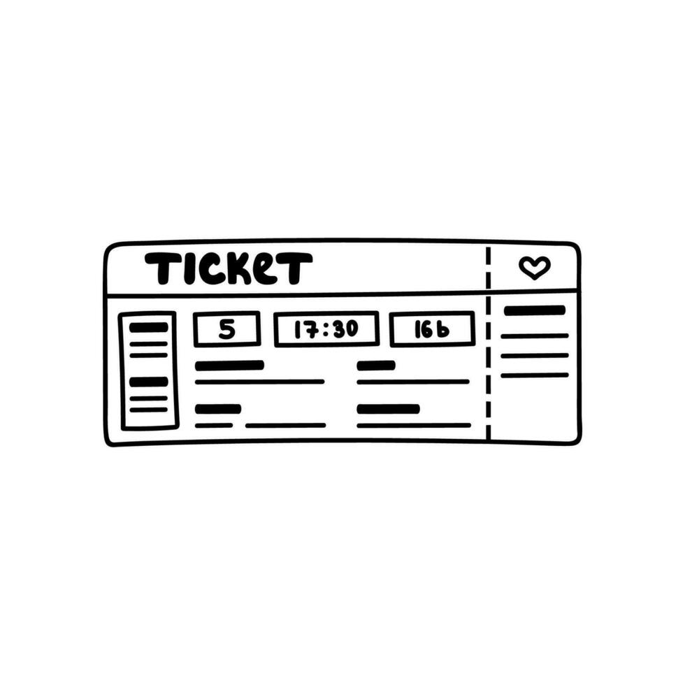 Hand drawn colorful, cute and funny clipart airline ticket. Vector clipart illustration isolated on the background. Colorful doodle with hand drawn outline
