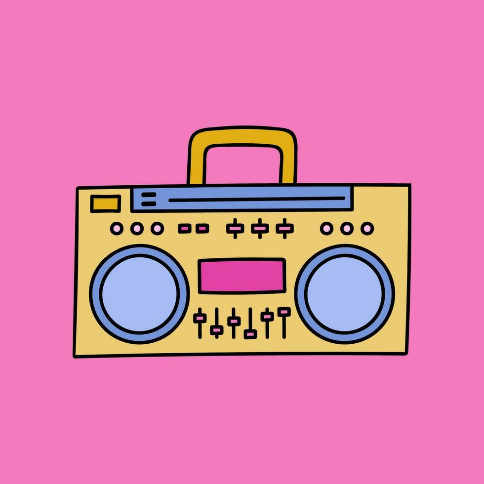 Clásico audio música y sonido grabadora. digital, antiguo Mano dispositivo. vector plano estilo dibujos animados ilustración aislado en blanco antecedentes. mano dibujado retro radio para el playa clipart