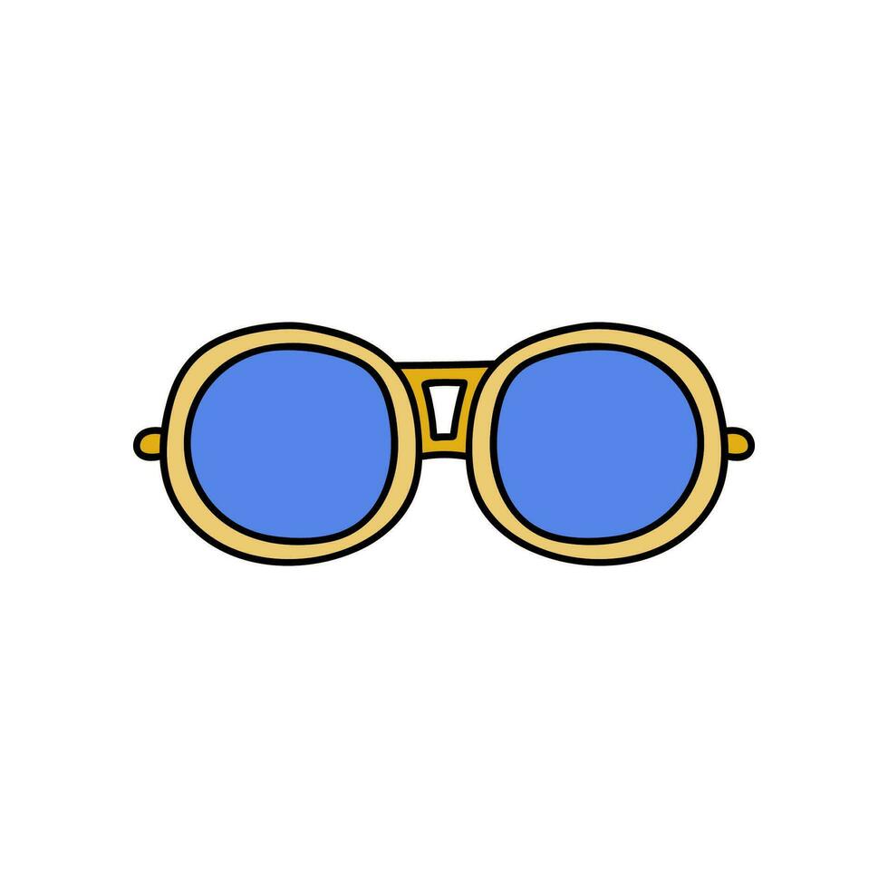 Hand drawn cute and trendy doodle of sunglasses for summer season. Accessory against bright sun and ultraviolet. Vector illustration isolated on the background