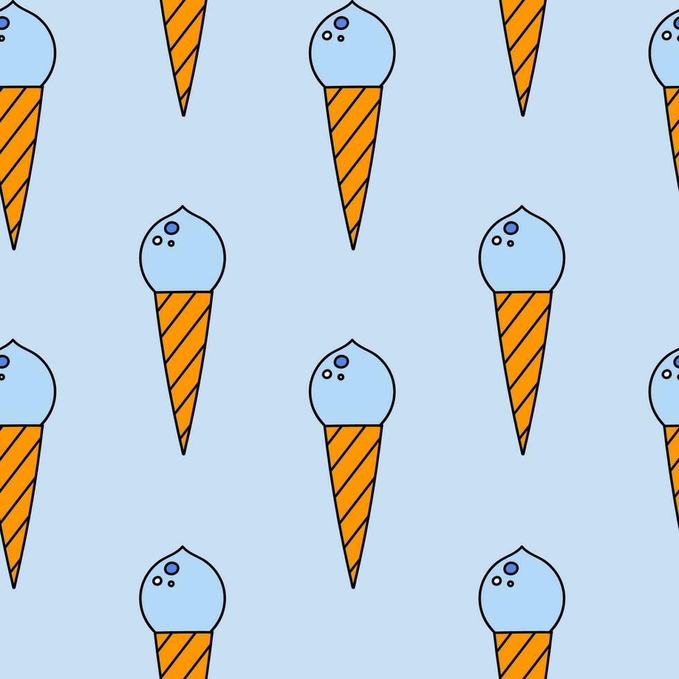 Cute and colorful vector seamless hand drawn pattern with ice cream. Can be used at the posters, wrapping paper, for bedclothes, socks, towels, notebook, postcard, packages, gift paper