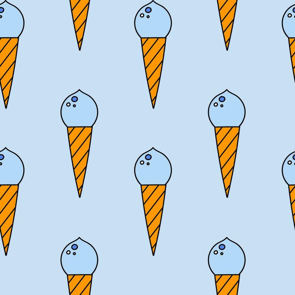 Cute and colorful vector seamless hand drawn pattern with ice cream. Can be used at the posters, wrapping paper, for bedclothes, socks, towels, notebook, postcard, packages, gift paper