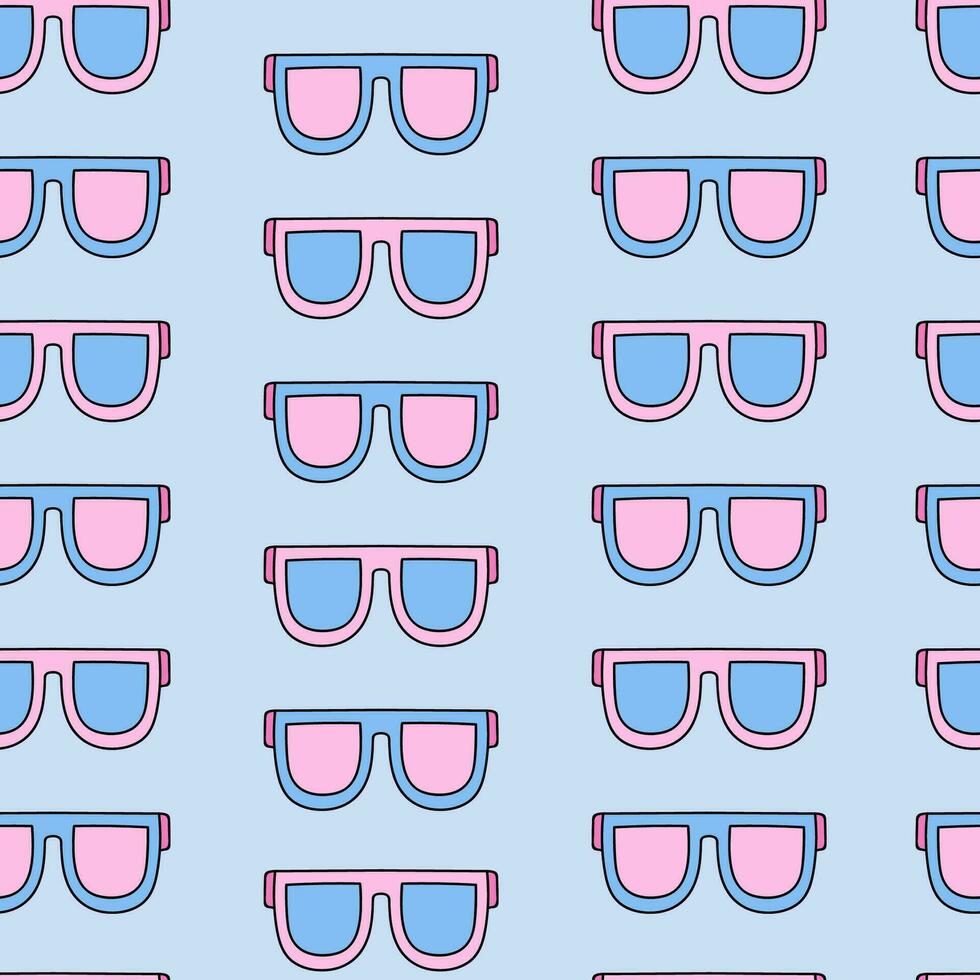 Cute and colorful vector seamless hand drawn pattern with sunglasses, eyeglasses and goggles. Can be used at the posters, wrapping paper, for fabric, bedclothes, notebook, packages, gift paper