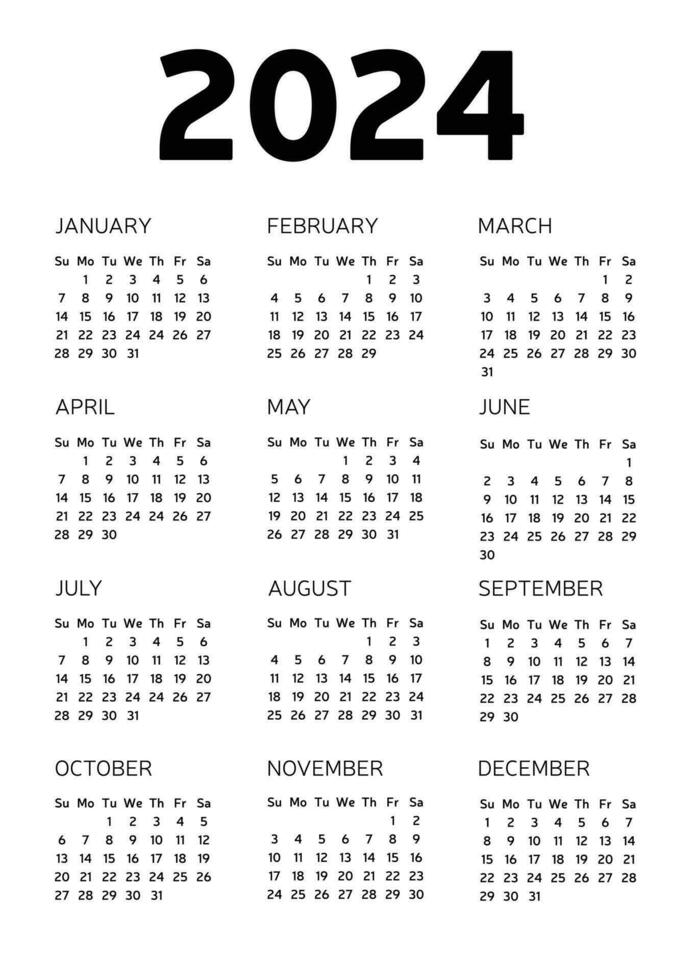 Calendar 2024 week start Monday corporate design planner template. vector