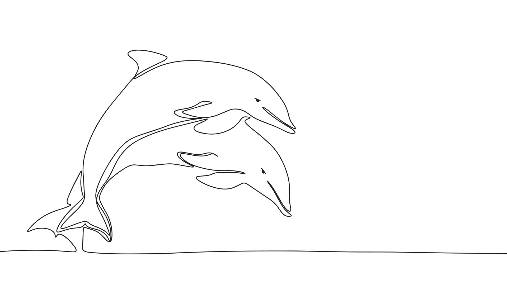 Two dolphins outline. Dolphin silhouette. One line continuous vector