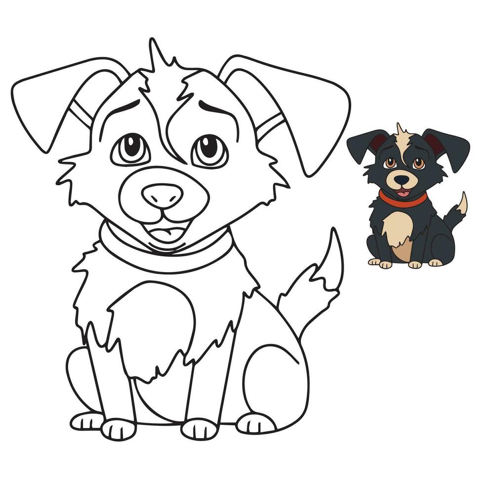 Coloring page outline of cartoon smiling cute little dog. Colorful vector illustration, coloring book for kids.