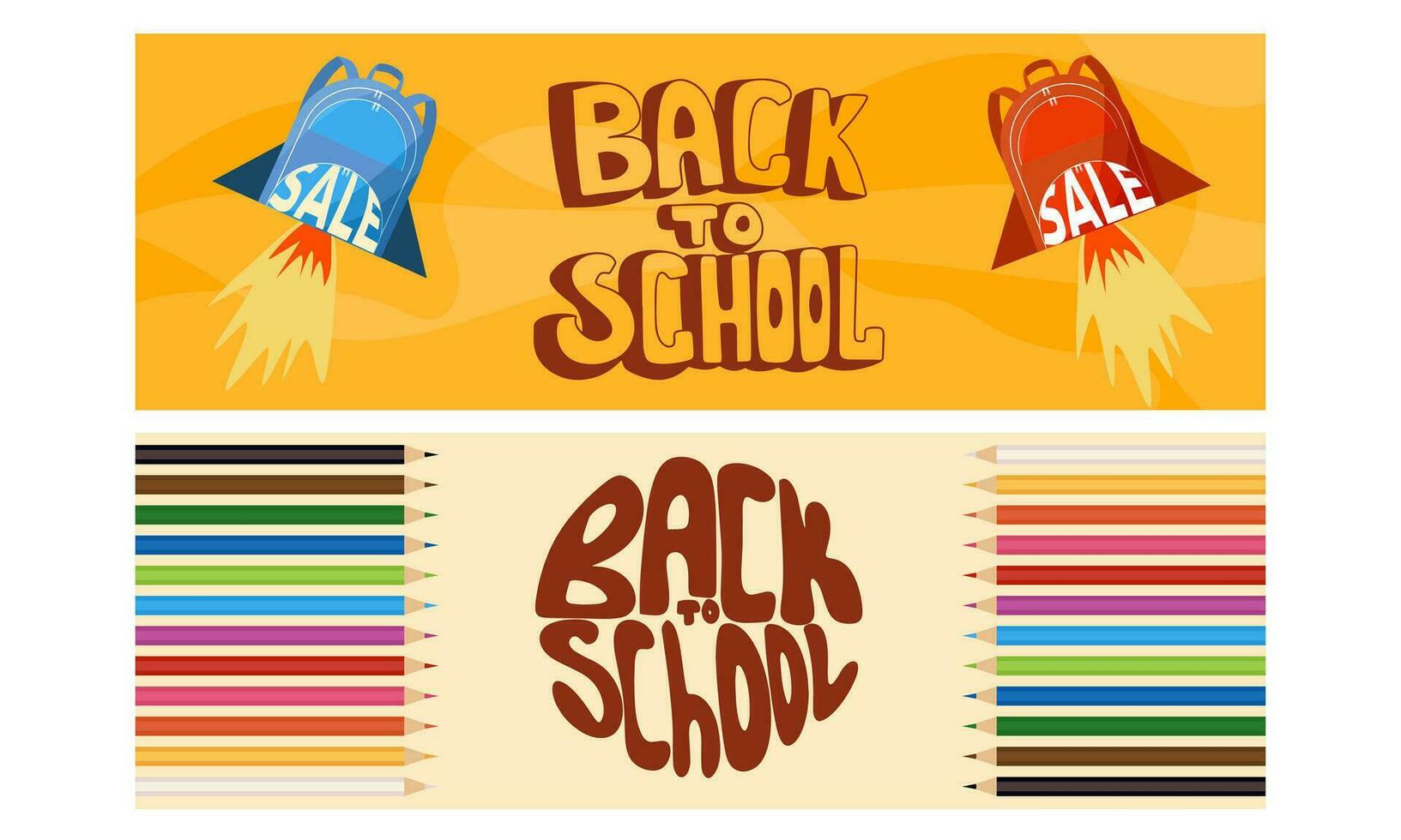 Back to school horizontal banner. Set of school banner. First day of school, vector illustration.