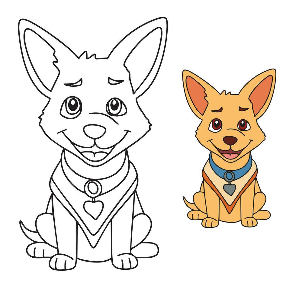 Dog Coloring Page, Cut Dog Character For Coloring Book. Puppy outline. Cartoon little dog. Coloring book. Cartoon vector illustration