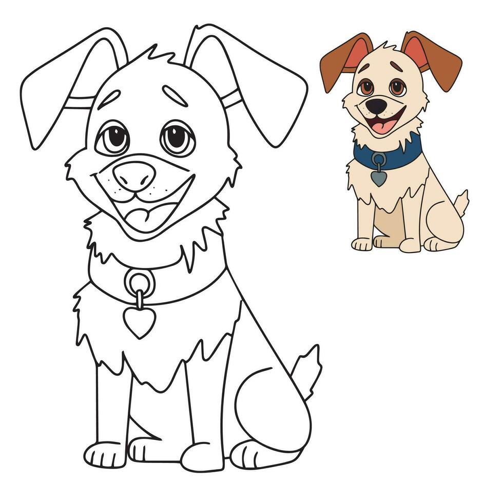 colorante libro para niños, dibujos animados personaje, bolígrafo animales, perro vector