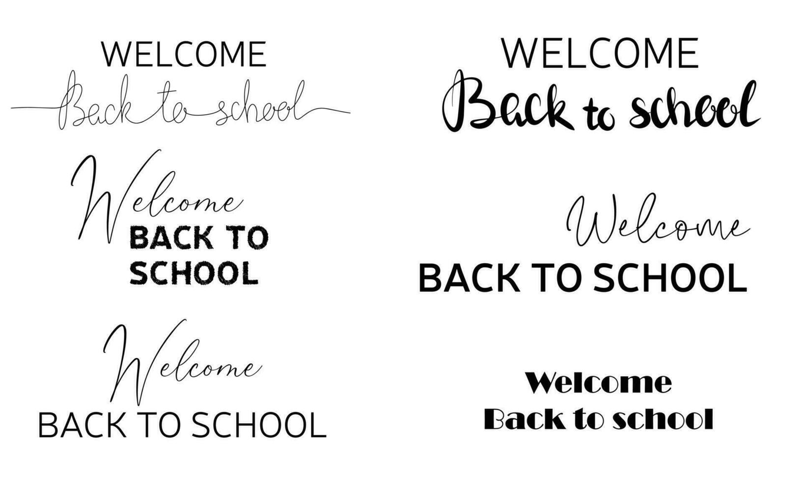 Big set of Welcome back to school text. Vector illustration. Hand drawn lettering badges. Typography emblem