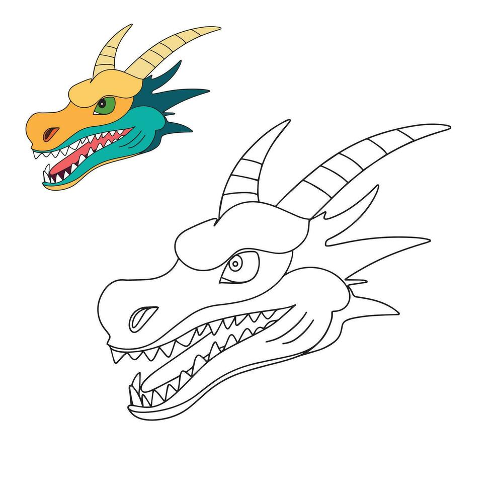 Coloring book for children, cartoon character, mystic animals, Dragon head vector