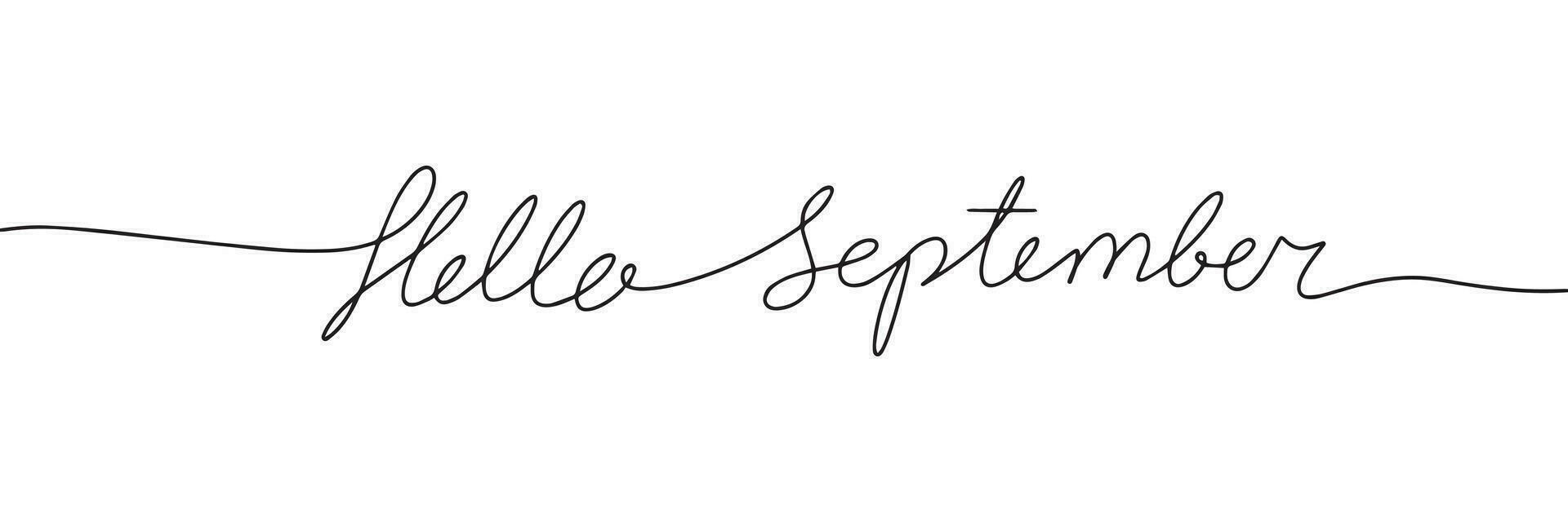 Hola septiembre palabra escritura caligrafía texto. uno línea continuo frase. vector ilustración.