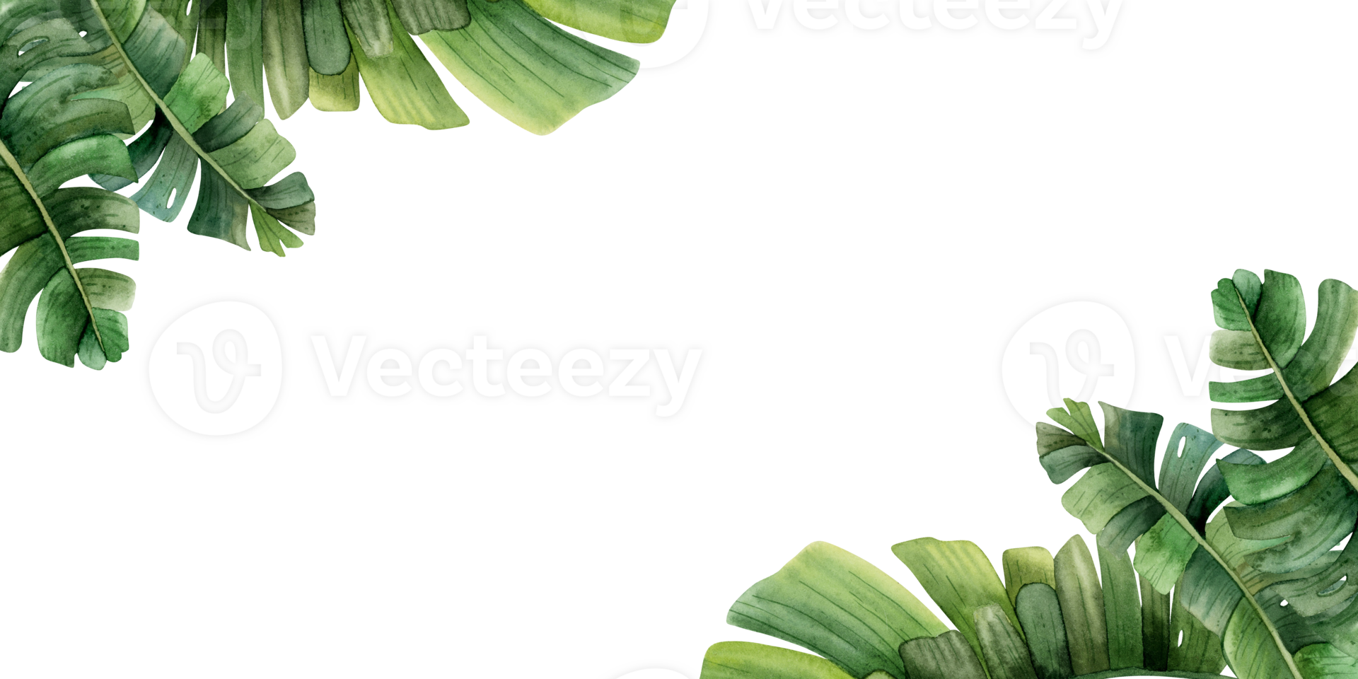 Ecken tropisch Blätter horizontal Banner Aquarell Vorlage mit Palme Baum. Urwald Monstera realistisch Design zum Karten, Hochzeit Party Einladungen, speichern das Datum png