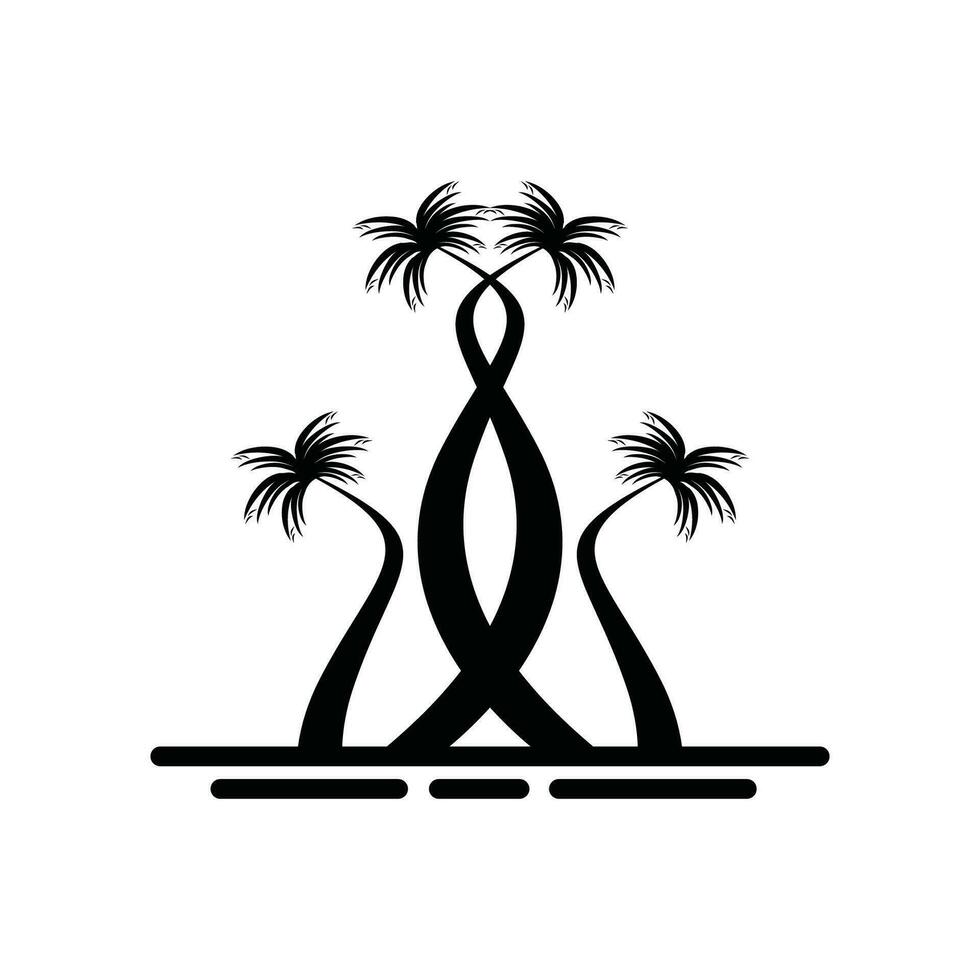 Black palm tree vector illustration on white background silhouette.