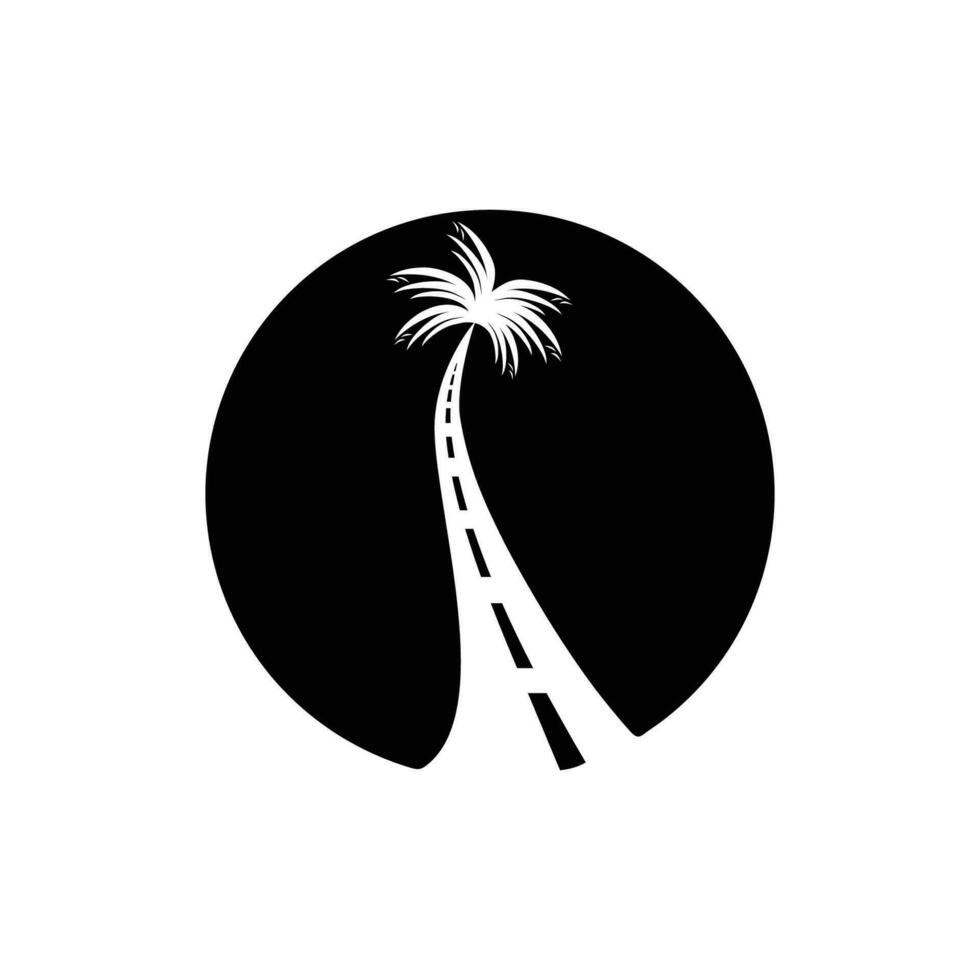 Black circle palm road tree vector illustration on white background silhouette.