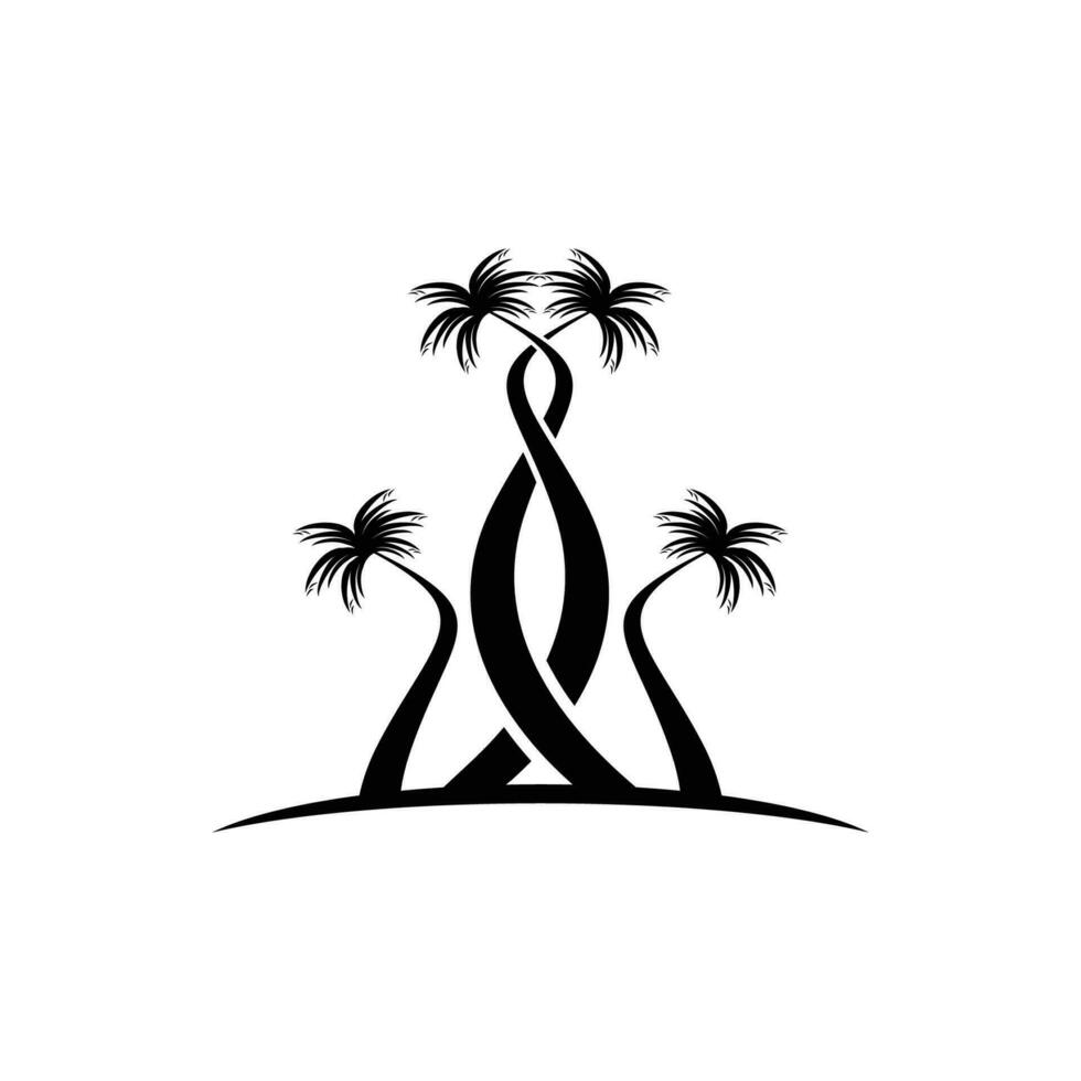 Black palm tree vector illustration on white background silhouette.