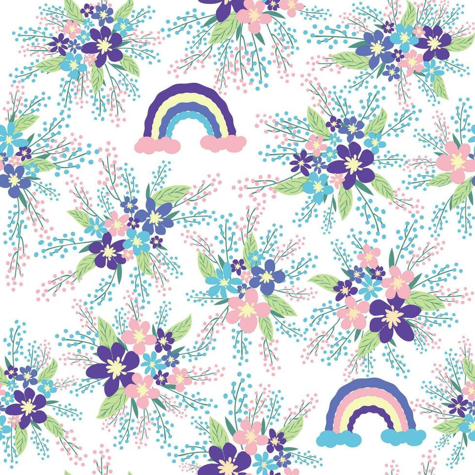 floral sin costura modelo con Tiziano, lavanda, azul, púrpura manzanilla flor y hojas en pastel antecedentes vector