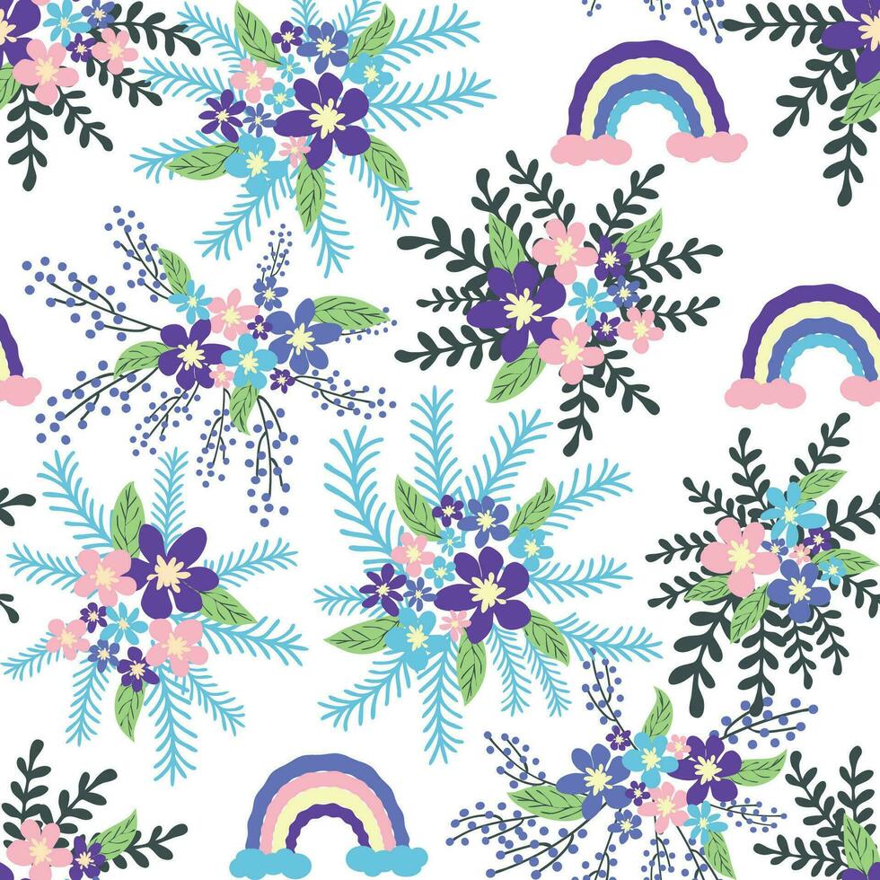 floral sin costura modelo con Tiziano, lavanda, azul, púrpura manzanilla flor y hojas en pastel antecedentes vector