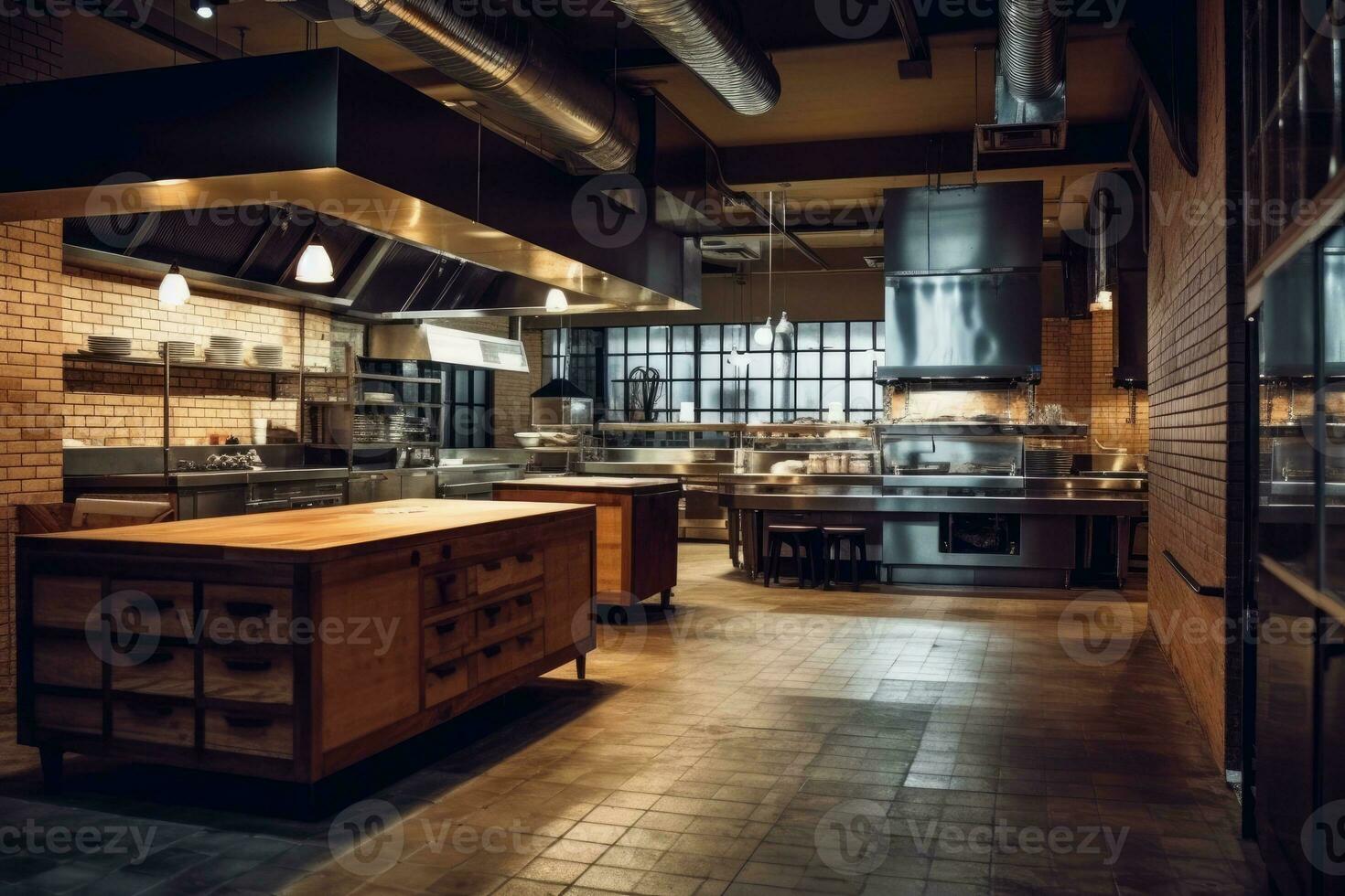 empty inside restaurant kitchen view Food Photography AI Generated photo