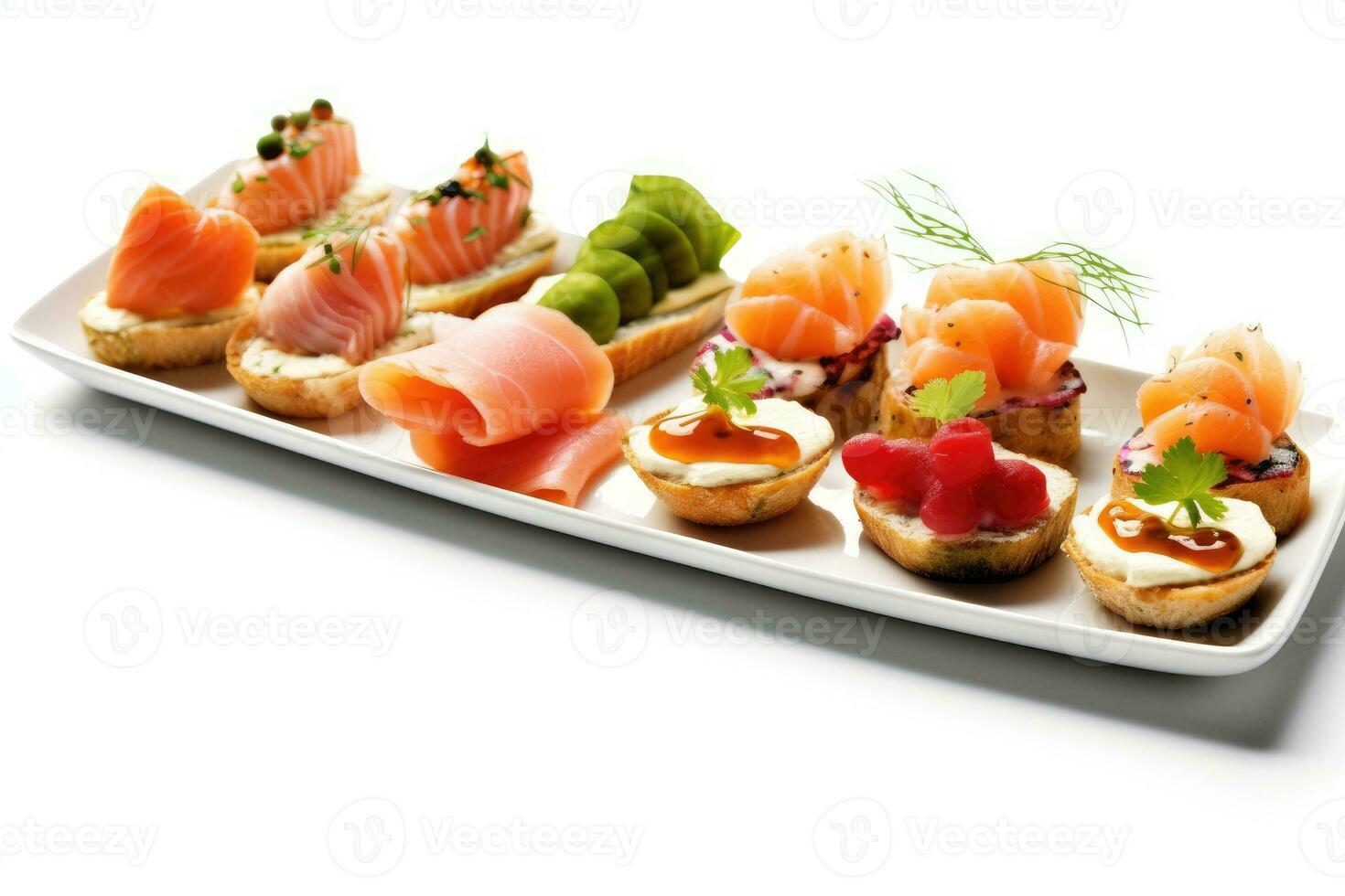 hors d oeuvres white isolated background Food Photography AI Generated photo