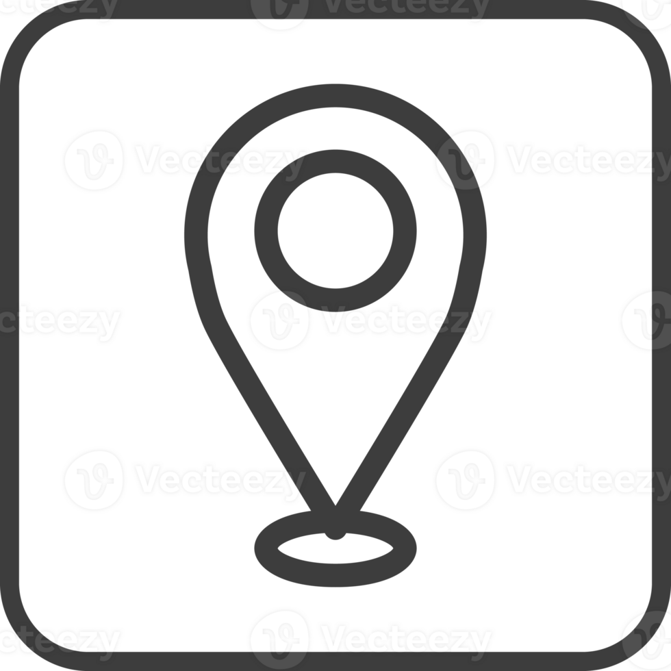 check in location icon in thin line black square frames. png