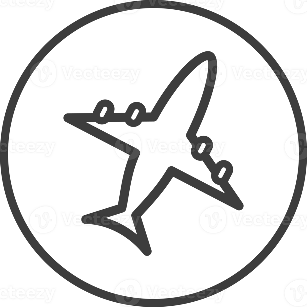 airplane icon in thin line black circle frames. png