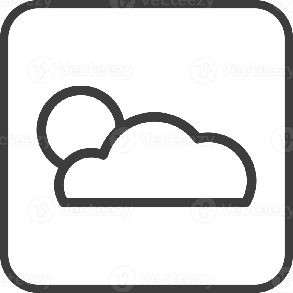 cloud and sun icon in thin line black square frames. png