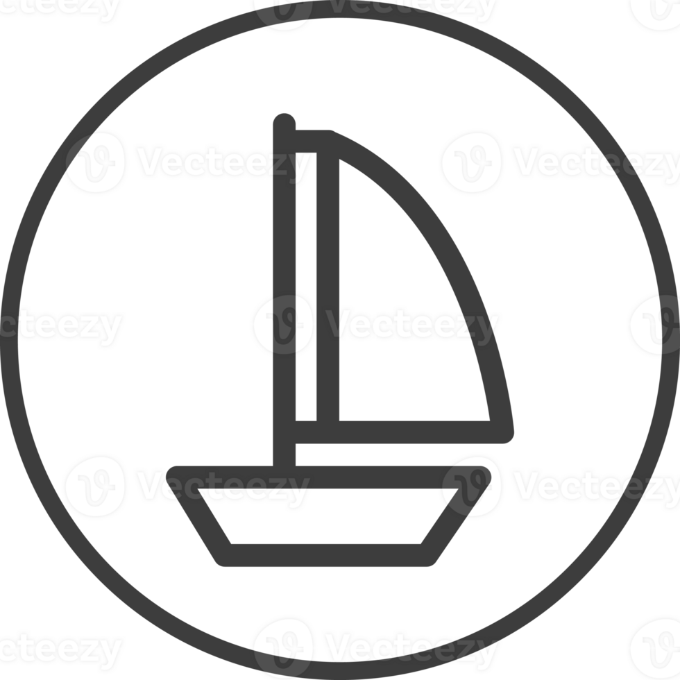 sailboat icon in thin line black circle frames. png