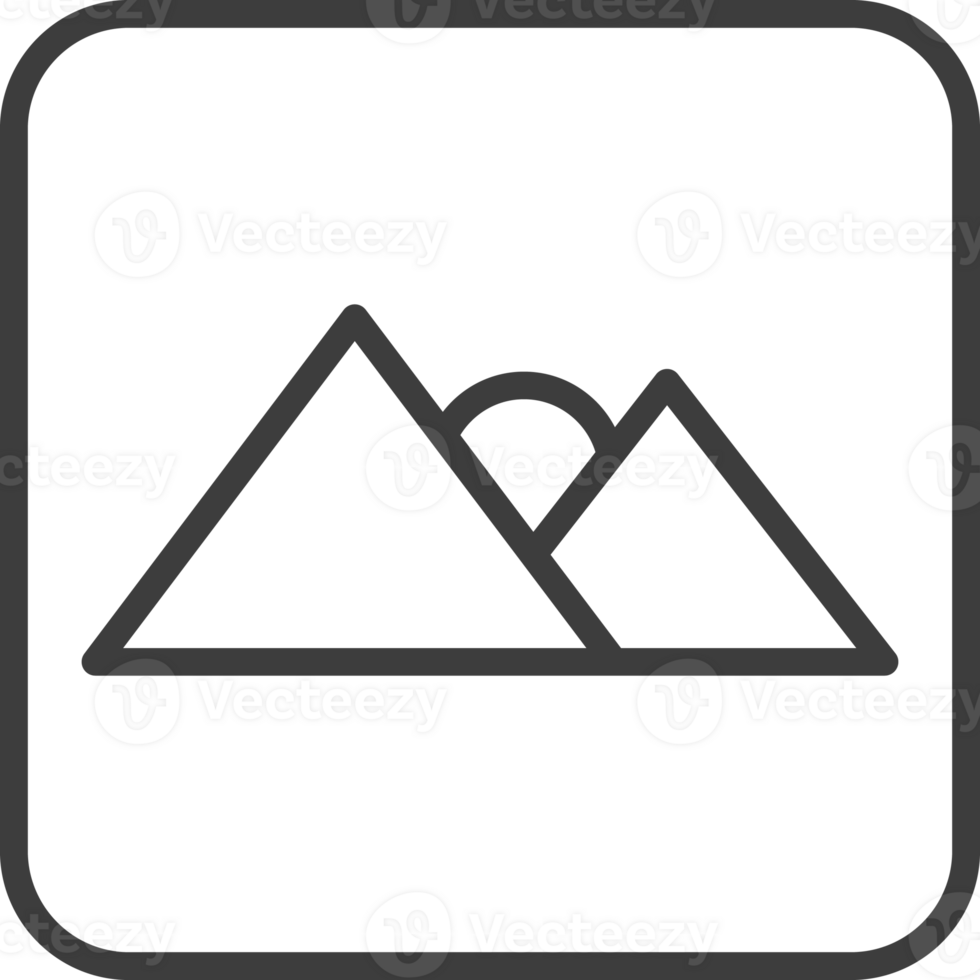 mountain and sun icon in thin line black square frames. png