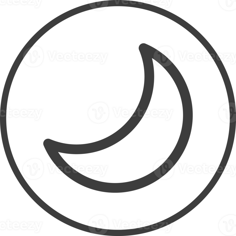 crescent moon icon in thin line black circle frames. png