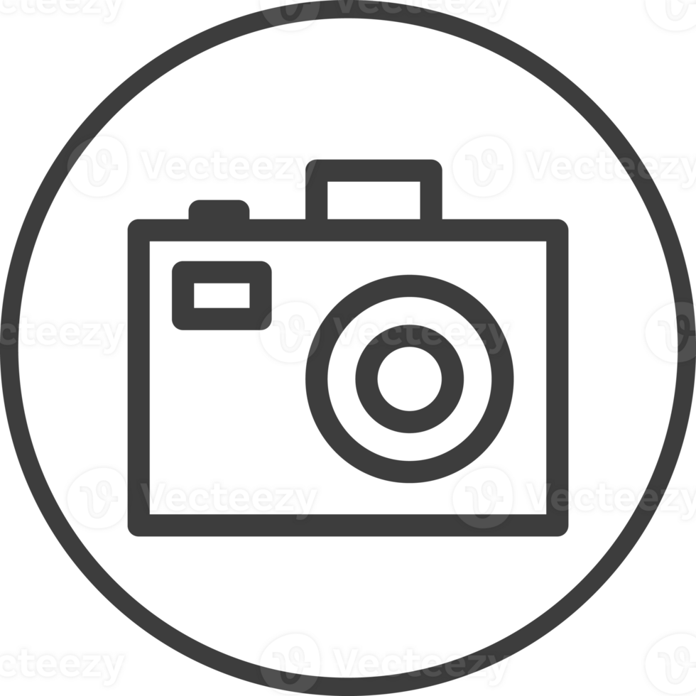 camera icon in thin line black circle frames. png