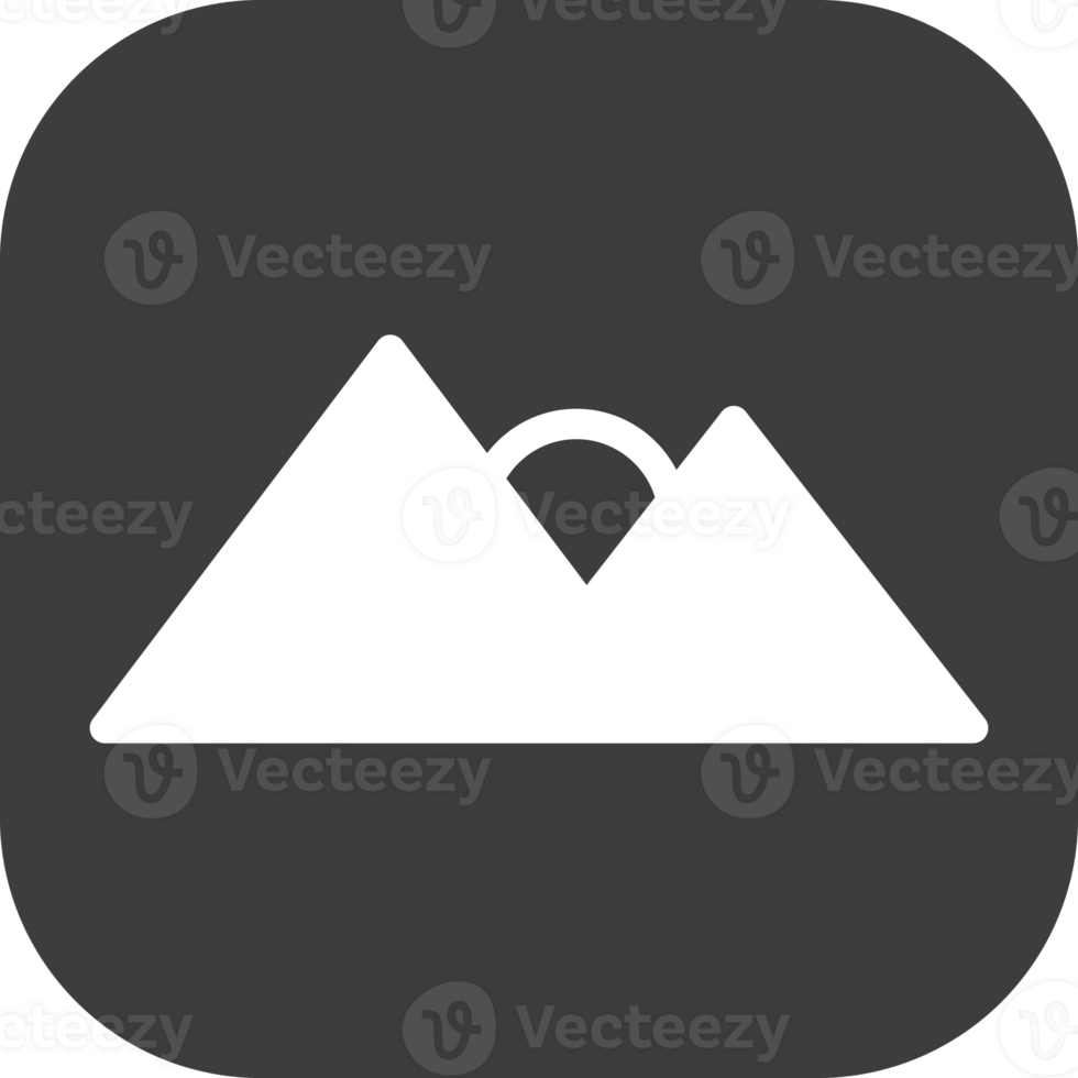mountain and sun icon in black square. png