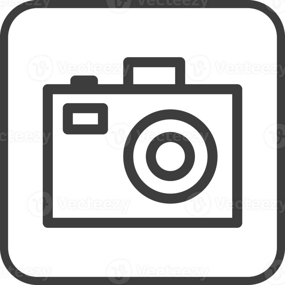 camera icon in thin line black square frames. png