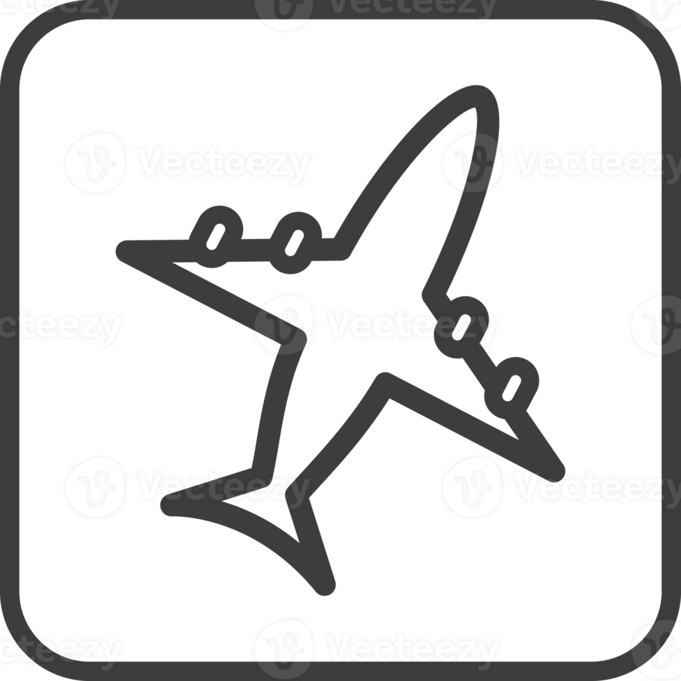 Airplane icon in thin line black square frames. png