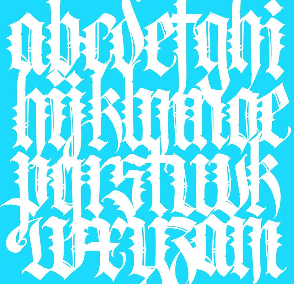Pattern, ornament in the Gothic style. Vector. Calligraphy and lettering. Medieval latin white letters on a blue background. Graphic elements for corporate identity. Design for fabric and packaging. vector