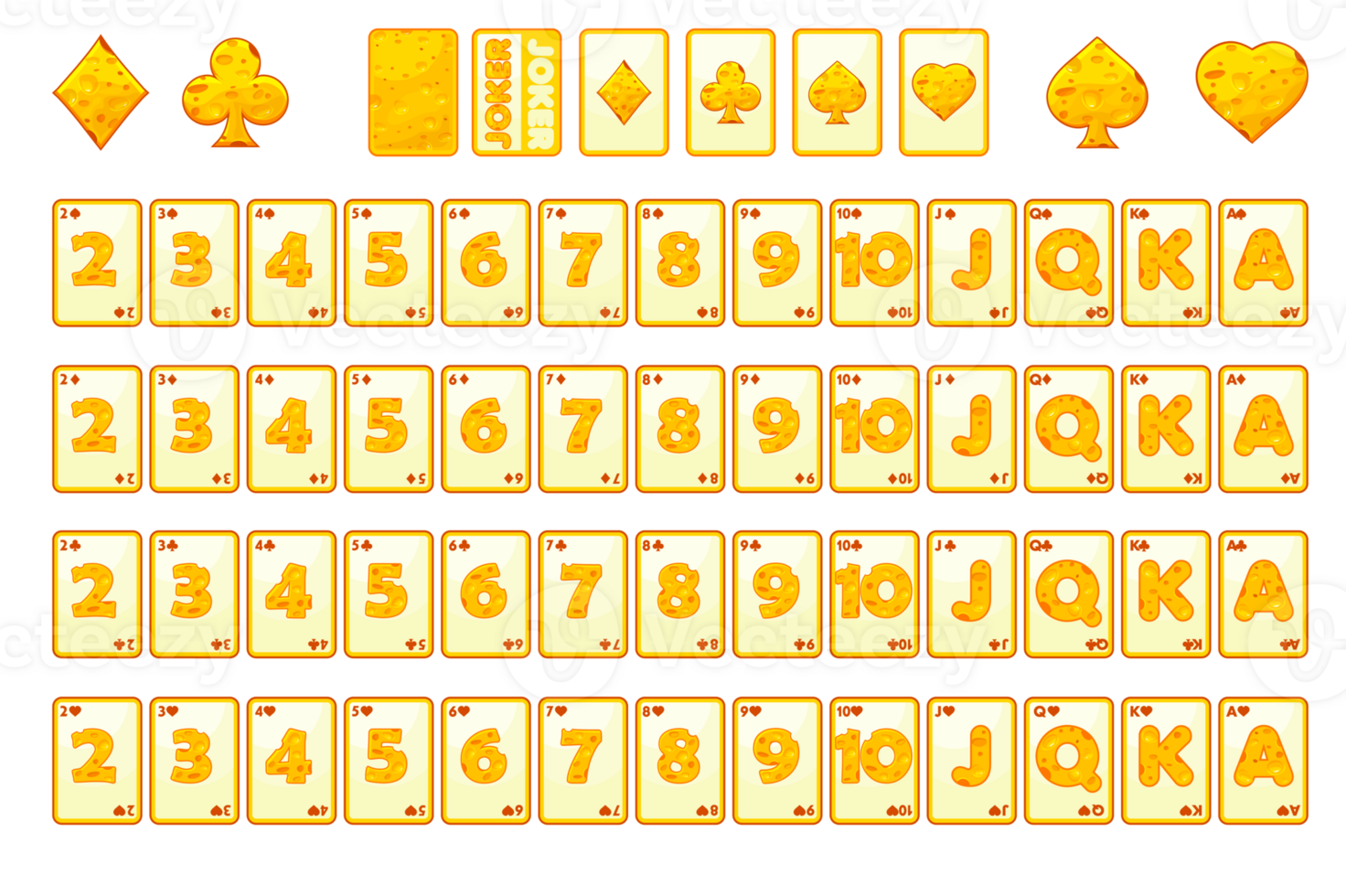 Set playing card for poker in Cheese texture for a mobile game png
