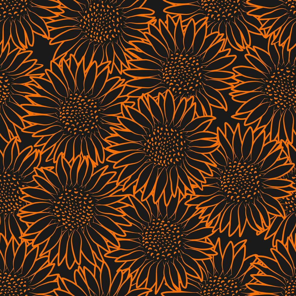 Retro style sunflower seamless pattern. Abstract floral botanical fabric print template. Wallpaper vector design illustration. Summer graphic outline textured drawing.