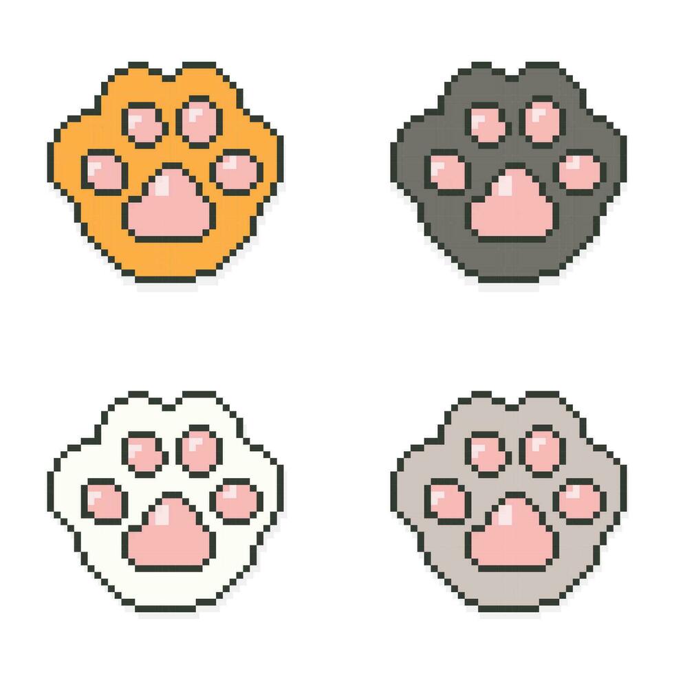 Cat paw pixel art, 8 bit pixel art footprint paws vector