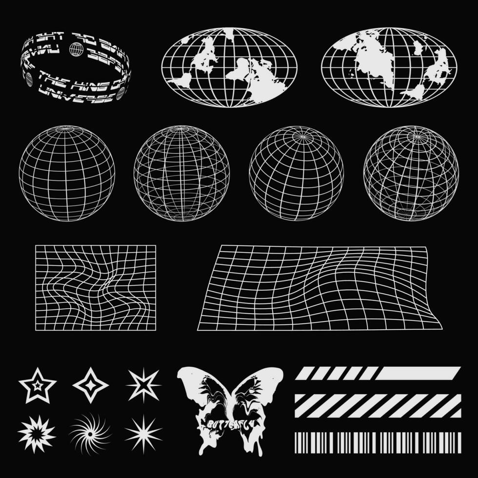 Globe 3D Wireframe graphics globe grid spheres street wear element for fashion design vector