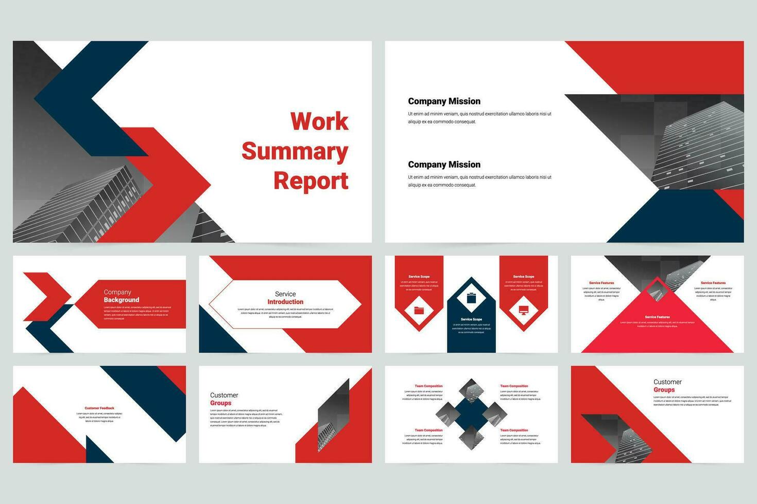 Red modern business work report slideshow presentation vector