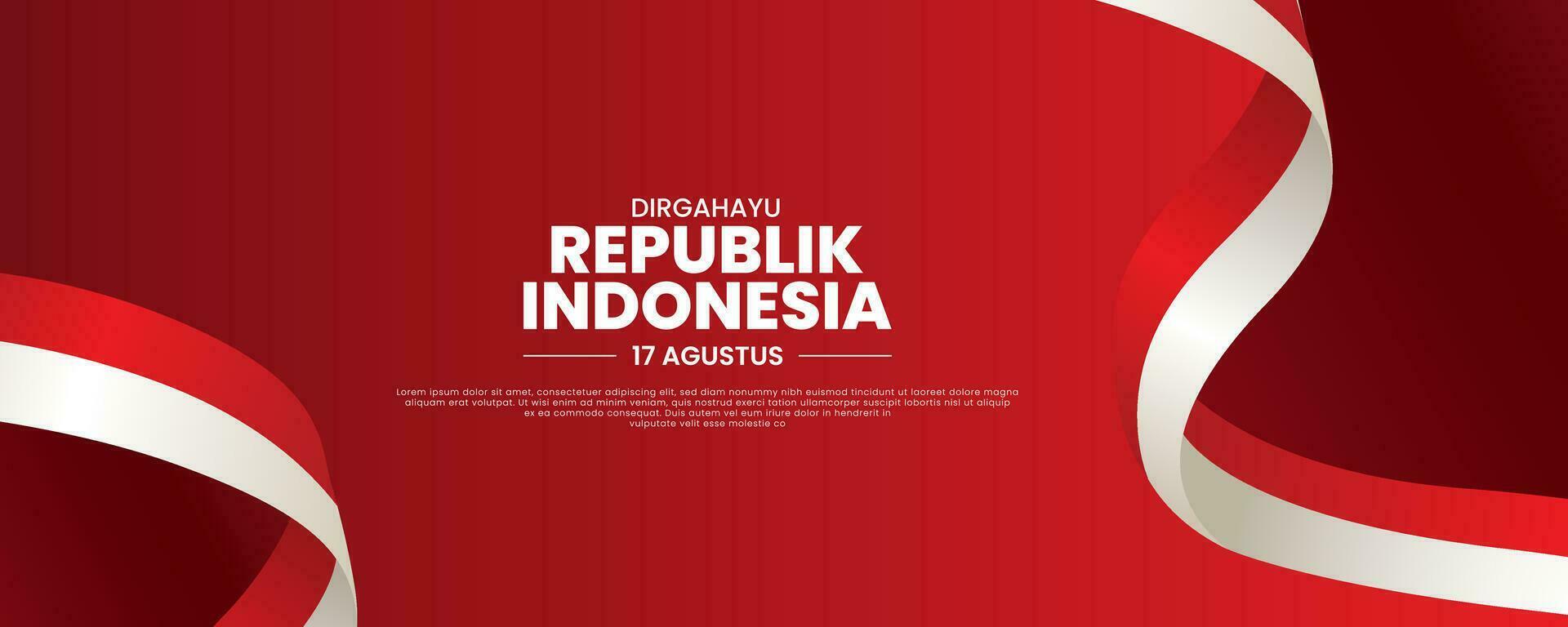 Landscape Banner template of happy Indonesian Independence Day, Dirgahayu Republik Indonesia, 17 August 1945. meaning Long live Indonesia, Vector illustration.