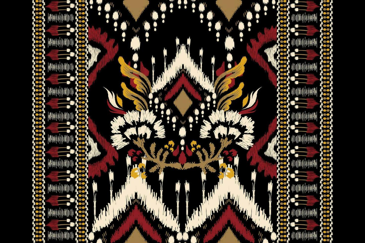 Ikat floral paisley embroidery on black background.Ikat ethnic oriental pattern traditional.Aztec style abstract vector illustration.design for texture,fabric,clothing,wrapping,decoration,scarf,carpet