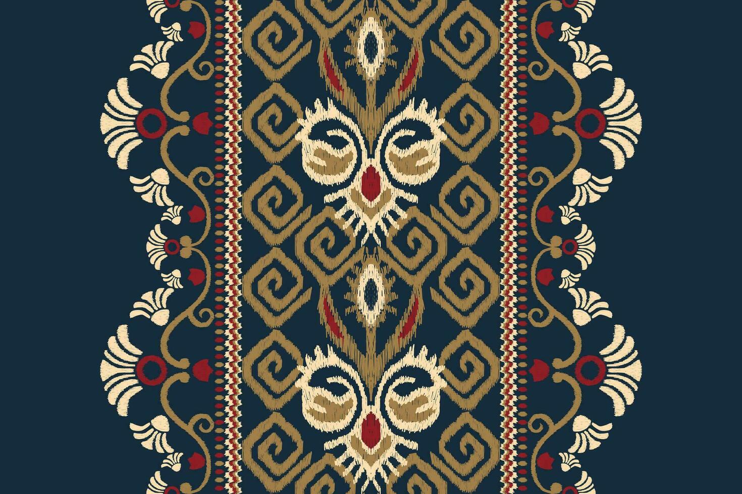 Ikat floral paisley embroidery on navy blue background.Ikat ethnic oriental pattern traditional.Aztec style abstract vector illustration.design for texture,fabric,clothing,wrapping,decoration,sarong.