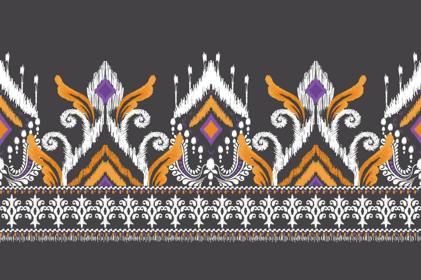 Ikat floral paisley embroidery on black background.Ikat ethnic oriental pattern traditional.Aztec style abstract vector illustration.design for texture,fabric,clothing,wrapping,decoration,sarong,scarf