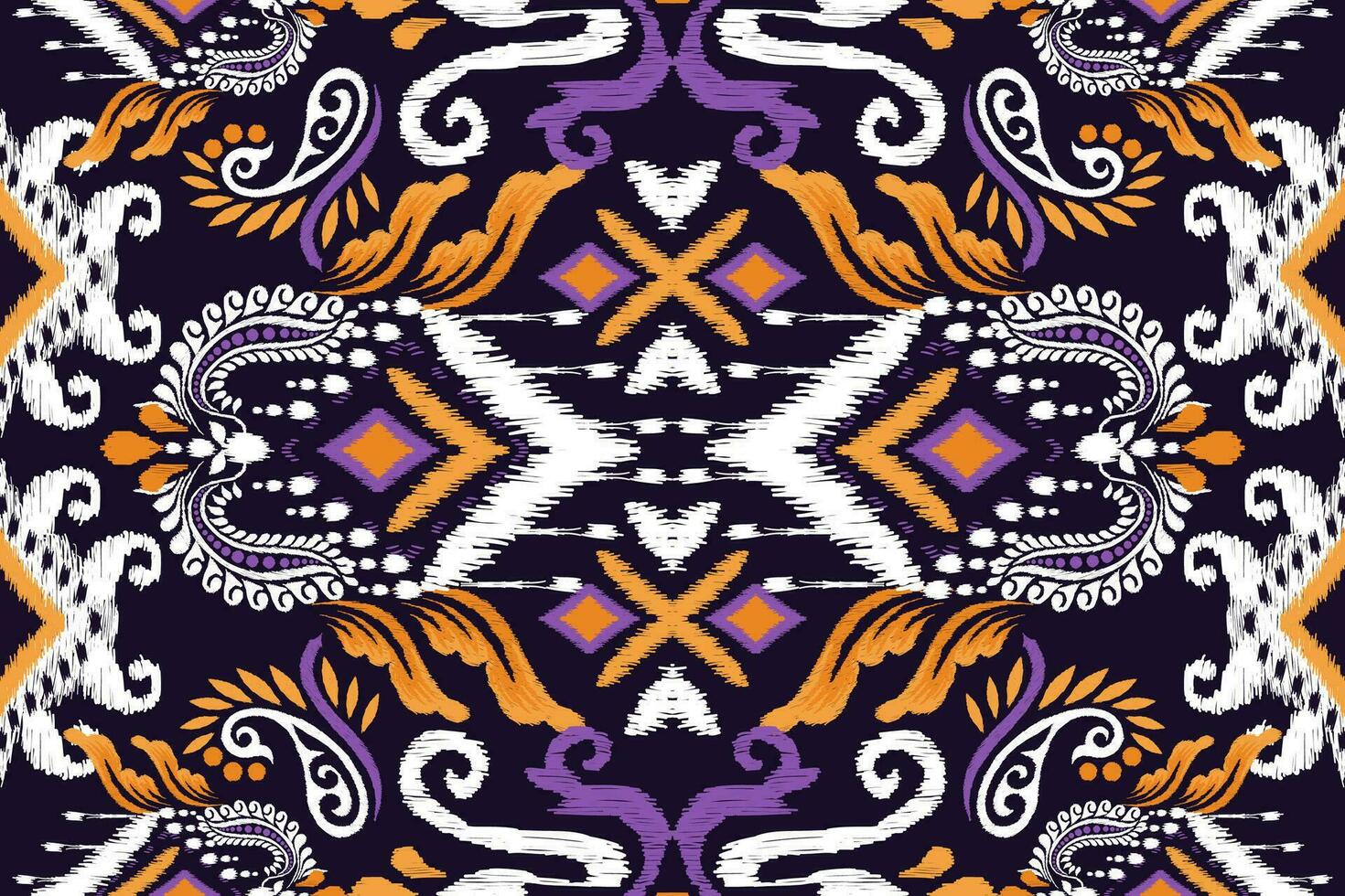 Ikat floral paisley embroidery on black background.Ikat ethnic oriental seamless pattern traditional.Aztec style abstract vector illustration.design for texture,fabric,clothing,wrapping,decoration.