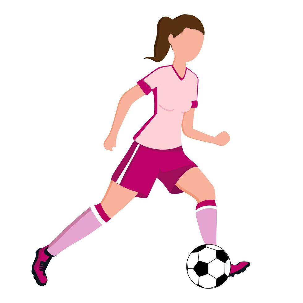 Football soccer player girl with ball in action. Flat illustration vector