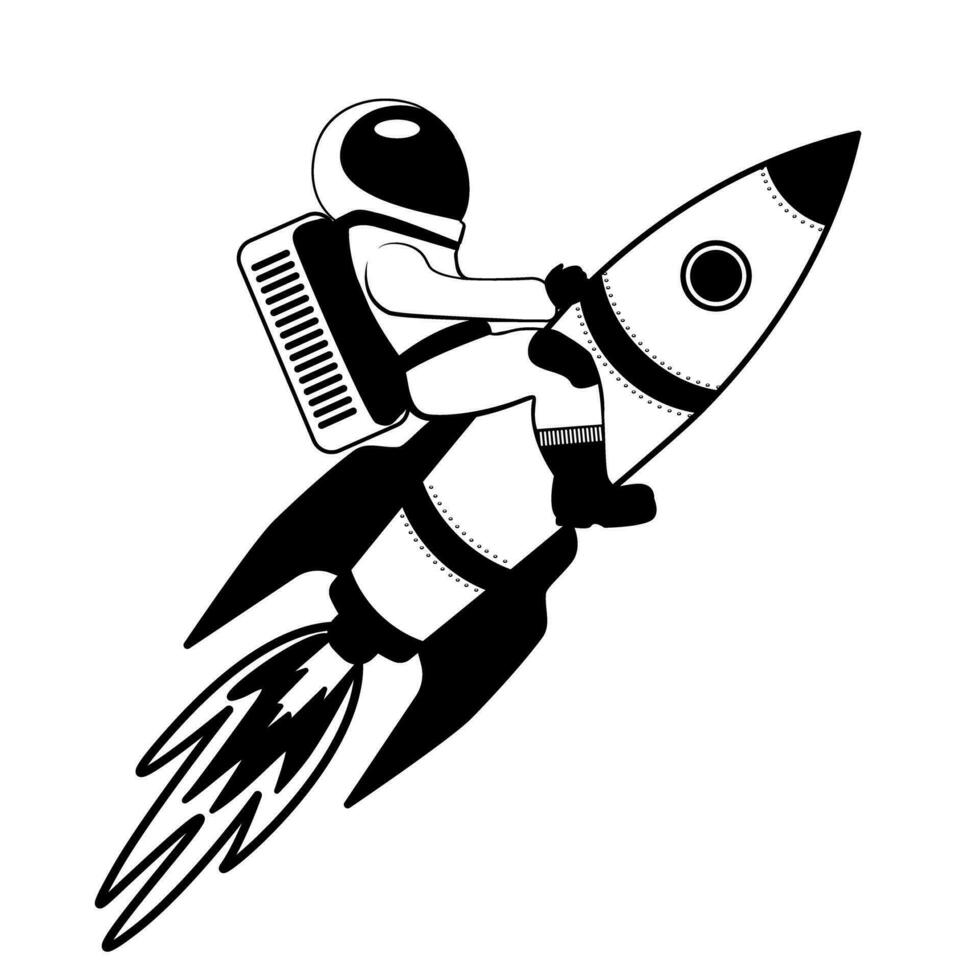 Astronaut riding a rocket spaceship. Cartoon flat vector illustration