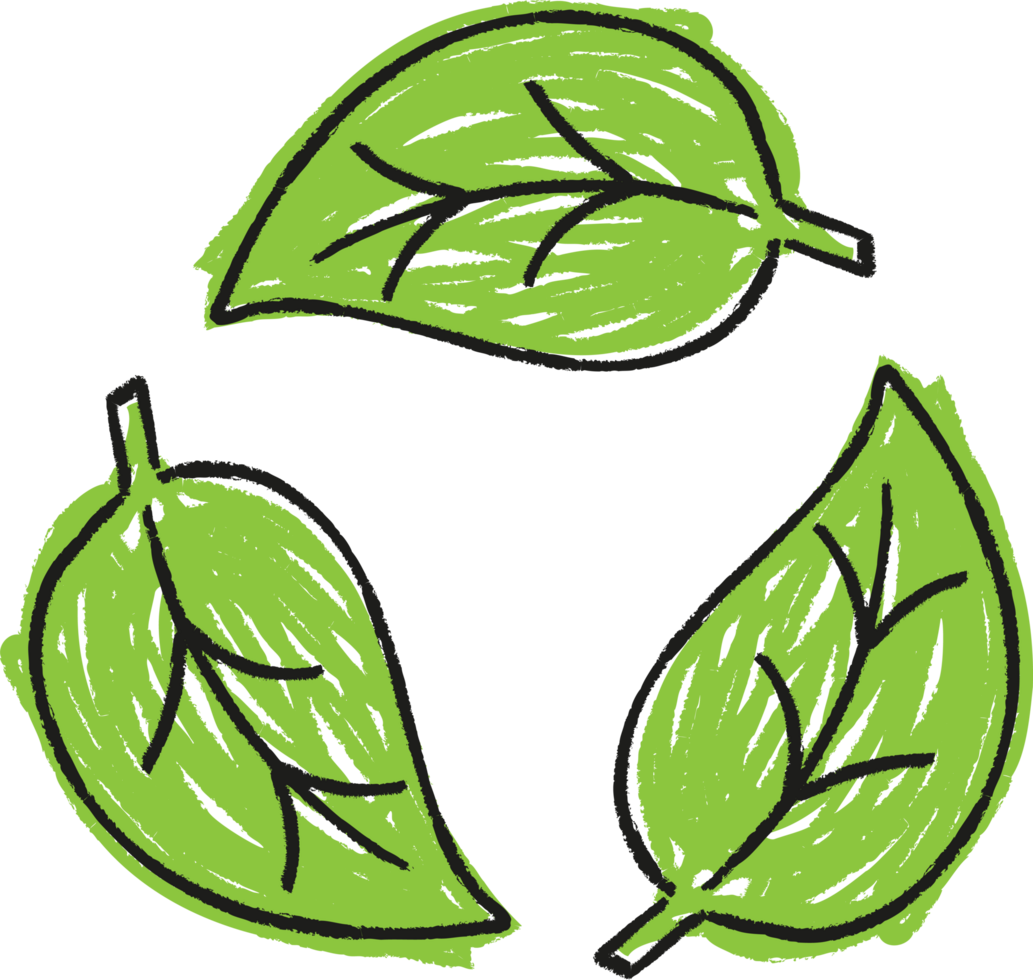 Power of Nature, Hand Drawn Doodle Line Art Leaf Recycle Icon for Environmental Protection, Recycling, Eco-Friendly, and Planet Care png