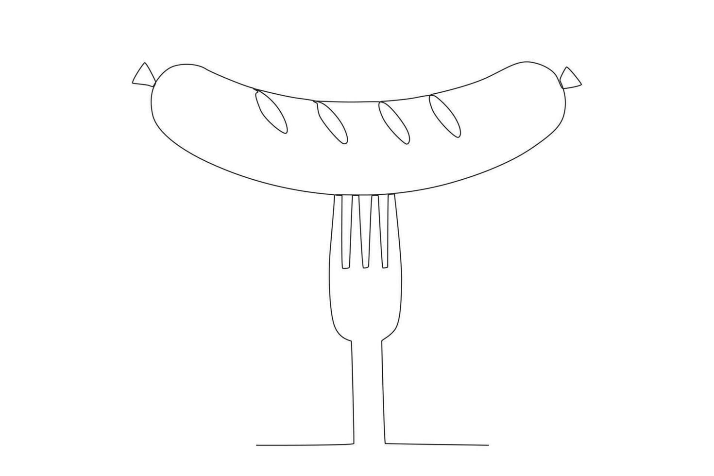 Vector illustration oneline of roasted sausage on fork engraving vector illustration design element for menu bar food courtfast food restaurant