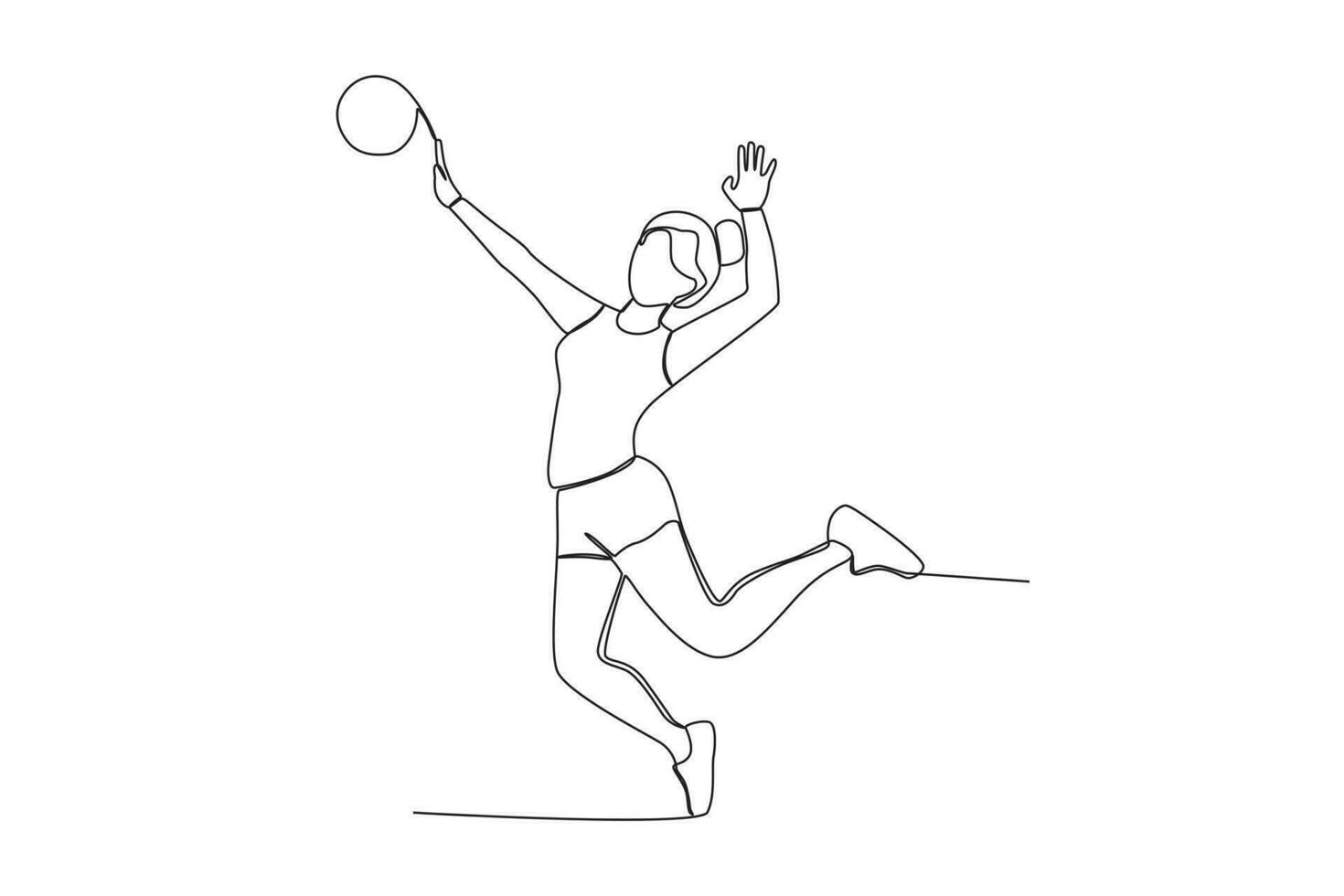 vector continuous line of female volleball player hitting the ball