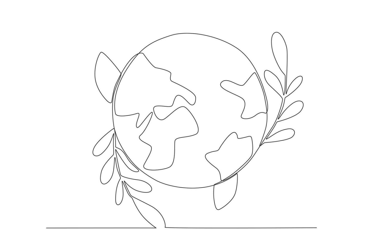 Vector half of the earth and i bud of the tree on it world environment day oneline drawing